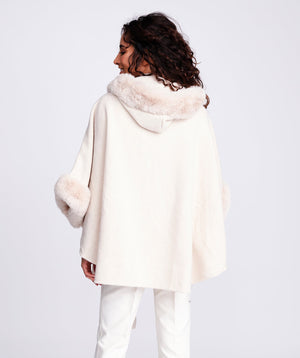 Cream Fur Trimmed Belted Wrap - Apparel, Cream, Nadine, Outerwear, Wrap