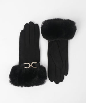 Fur Cuff Gloves - Black - Accessories, Black, Glove, Nina, Winter Accessories