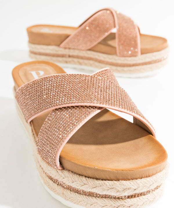 Women`s Platform Slider Sandals - Champagne