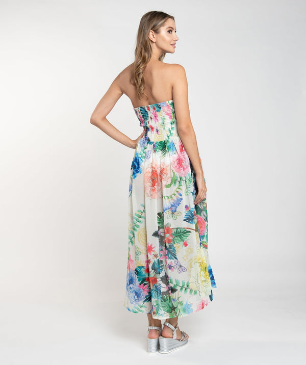 Pink Floral Print Maxi Dress with Elasticated Bandeau Top