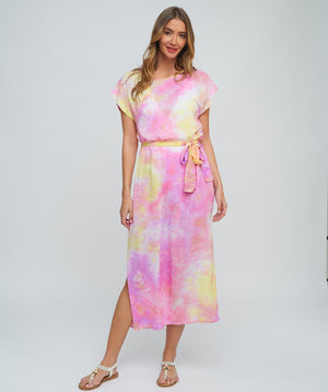 Pink Pastel Tie Dye Maxi Dress with Cloudburst Pattern