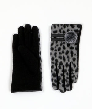 Leopard Print Gloves - Grey - Accessories, Black/Grey, Glove, Paulina, Winter Accessories