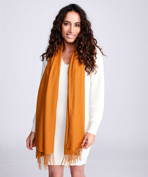 Amber Pashmina Scarf with Soft Feel Fabric and Fringe Detail