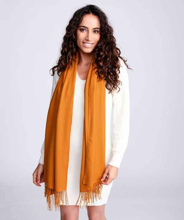 Amber Pashmina Scarf with Soft Feel Fabric and Fringe Detail