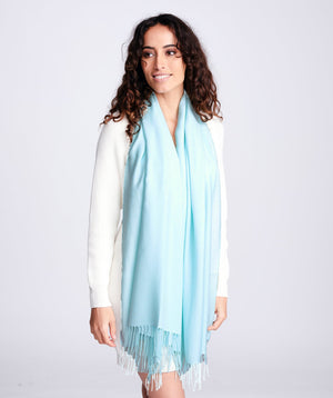 Turquoise Pashmina Scarf with Fringe Detail and Soft Feel