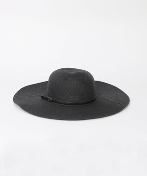 Black Wide Brim Floppy Hat with Faux Leather Belt