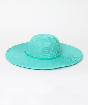 Turquoise Wide Brim Floppy Hat with Faux Leather Belt