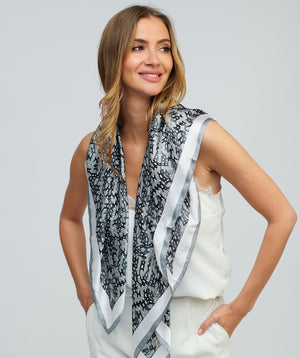 Silver Grey Silky Finish Luna Scarf with Small Print