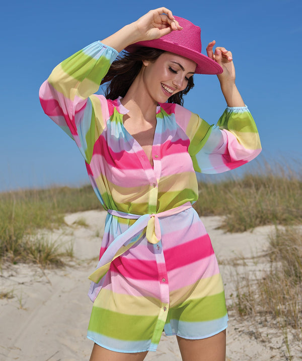Colorful Rainbow Striped Beach Dress in Pastel Hues