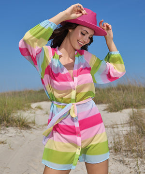 Colorful Rainbow Striped Beach Dress in Pastel Hues