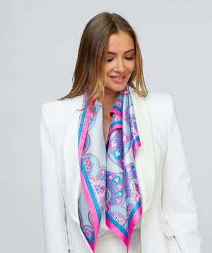 Pink Silky Finish Paisley Print Square Scarf