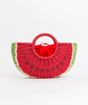 Watermelon Slice Straw Tote Bag - Red - Accessories, Bag, Red, Sandia, Summer Accessories