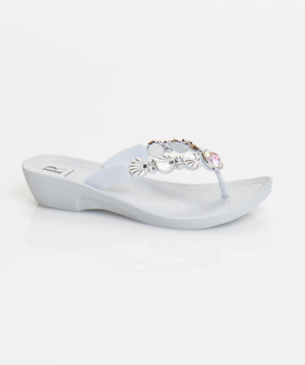 Silver Wedged Embellished Sandals with Non-Slip Sole