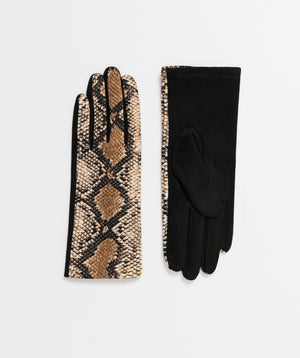Snakeskin Print Gloves - Camel - Accessories, Camel, Glove, Shay, Winter Accessories
