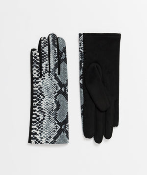 Snakeskin Print Gloves - Grey - Accessories, Glove, Grey Snake Print, Shay, Winter Accessories