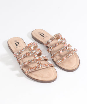 Natural Slip-On Sandal with Shell Embellishments and Padded Insole