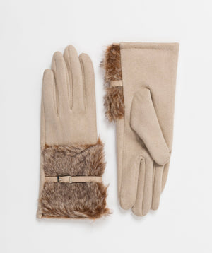 Winter Glove with Deep Faux Fur Cuff - Beige - Accessories, Beige, Glove, Sia, Winter Accessories