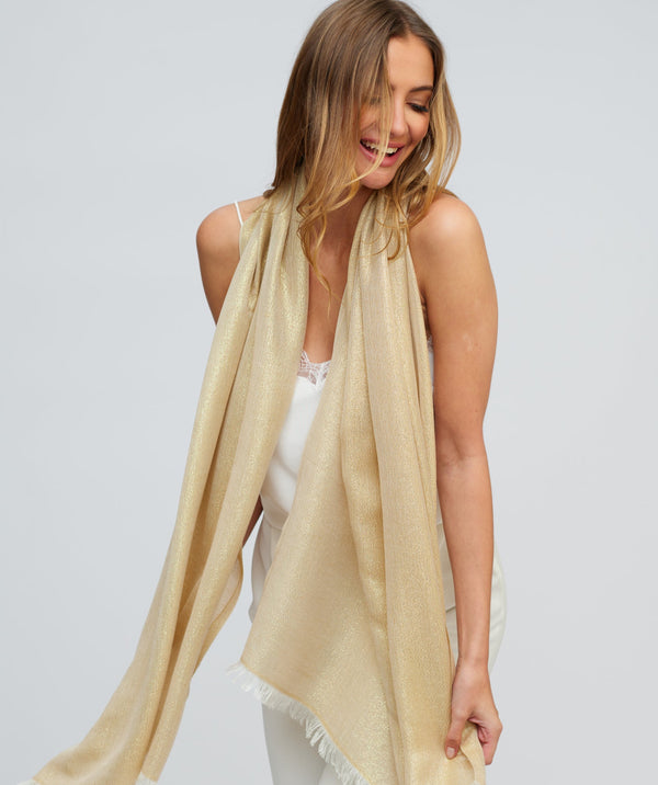 Gold Shimmer Oblong Scarf with Raw Edges