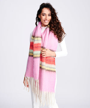 Pink Scarf with Multicolour Stripes - Accessories, Pink, Scarf, Suzie, Winter Accessories