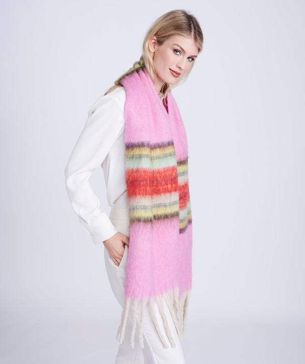 Pink Scarf with Multicolour Stripes - Accessories, Pink, Scarf, Suzie, Winter Accessories