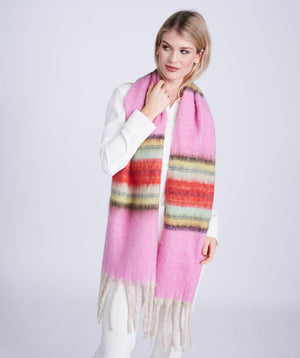 Pink Scarf with Multicolour Stripes - Accessories, Pink, Scarf, Suzie, Winter Accessories