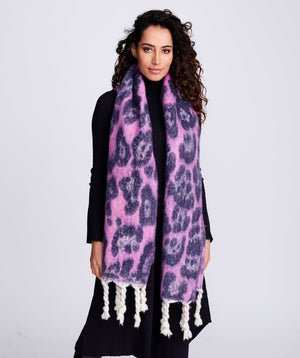Purple Leopard Print Blanket Scarf - Accessories, Purple, Scarf, Tabbie, Winter Accessories