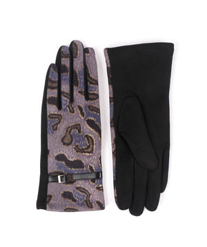 Printed Faux Suede Gloves - Blue - Accessories, Blue, Faux Fur, Glove, Tamson, Winter Accessories