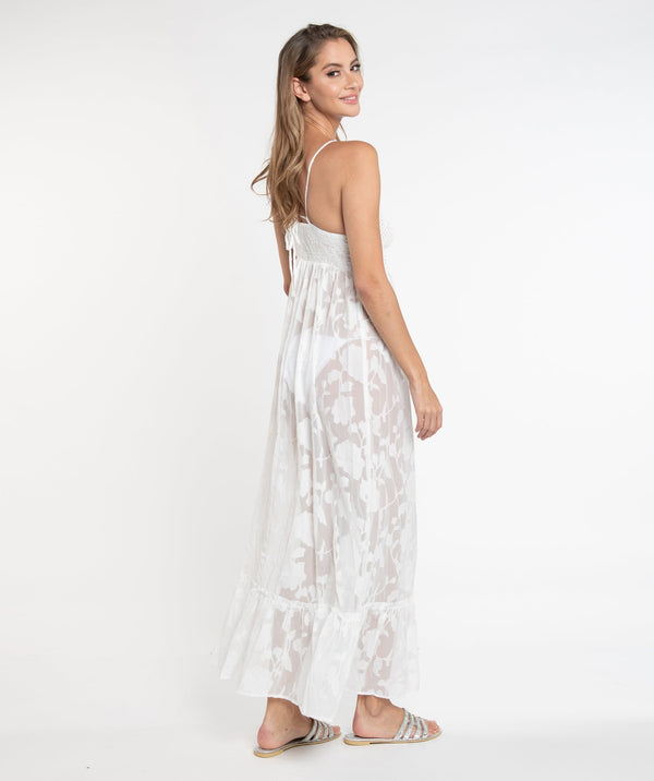 White Ombre Maxi Dress with Floral Lace and Crochet Detail