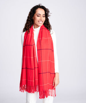 Women`s Cashmere Feel Checked Scarf - Red - Accessories, Red, Scarf, Tori, Winter Accessories
