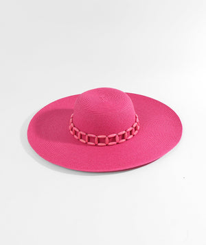Fuchsia Wide Brim Hat with Tonal Bead Embellishment