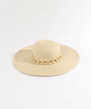 Natural Wide Brim Hat with Tonal Bead Embellishment
