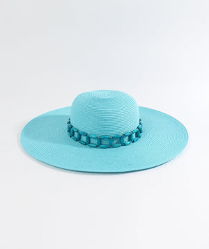 Turquoise Wide Brim Hat with Tonal Bead Embellishment