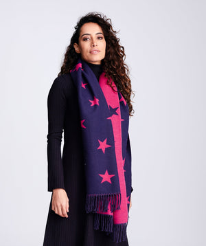 Two Tone Star Pattern Scarf - Navy/Pink - Accessories, Navy/Pink, Scarf, Twilight, Winter Accessories