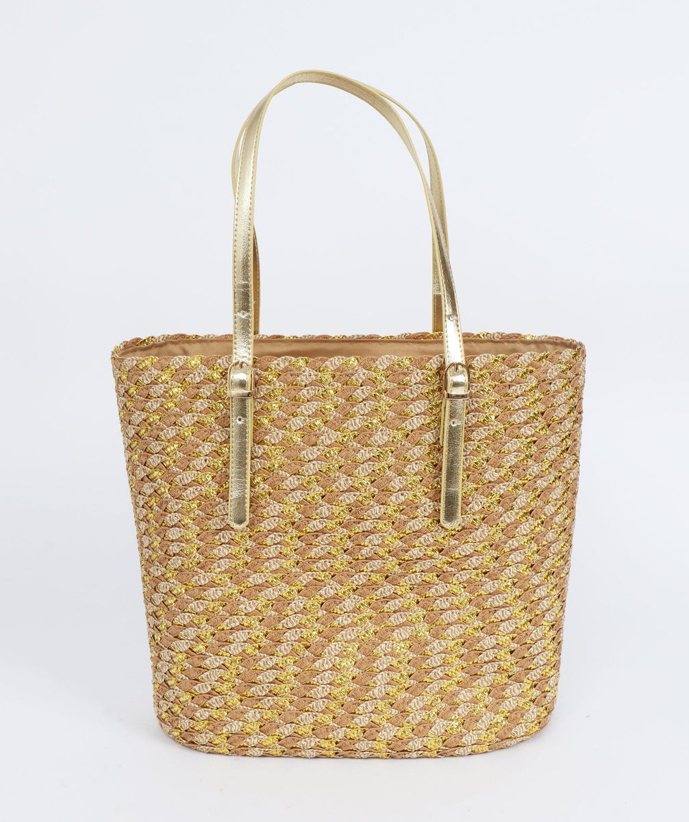 Gold Straw Summer Tote Bag | Gold Bags | Beach Bags – Pia Rossini Retail