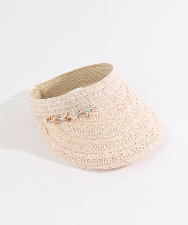 Blush Visor with Shell Bead Embellishment and Paper Straw