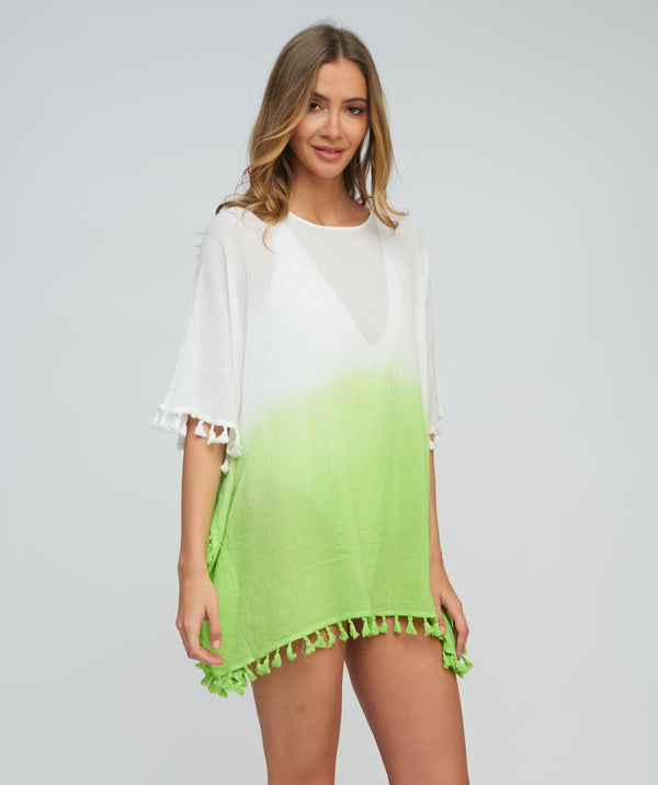 Lime Tie Dye Ombre Coverup with Pullover Design