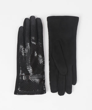 Faux Suede and Snakeskin Gloves - Black - Accessories, Black, Glove, Vivienne, Winter Accessories