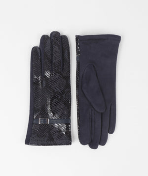 Faux Suede and Snakeskin Gloves - Navy - Accessories, Faux Fur, Glove, Navy, Vivienne, Winter Accessories