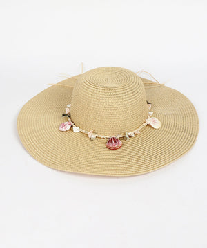 Natural Straw Hat with Shell Trim and UPF 50 Sun Protection