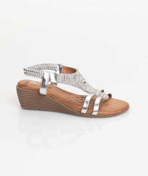 Women`s Jewelled Summer Sandals - Silver - Footwear, Gemini, Sandal, Silver, Summer