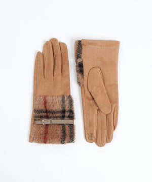 Faux Suede Gloves with Faux Fur Cuff - Camel - Accessories, Camel, Faux Fur, Glove, Winter Accessories, Zoe