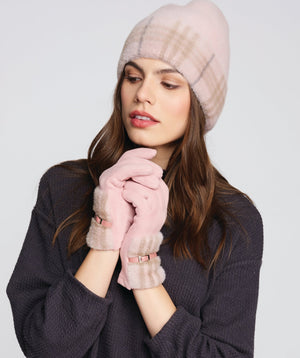 Faux Suede Gloves with Faux Fur Cuff - Pink - Accessories, Faux Fur, Glove, Pink, Winter Accessories, Zoe